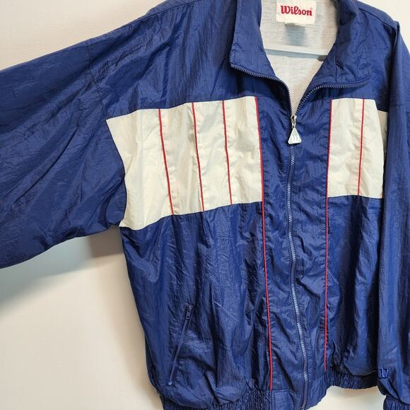 Vintage Wilson Tracksuit Jacket Mens XL Blue White Warmup Classic Fit Retro - Picture 3 of 14